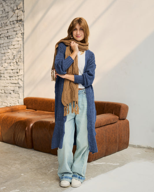 Luna Cable-knit Cardigan in Greyish Blue