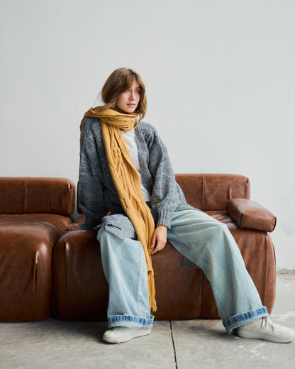 Cable knit scarf in camel