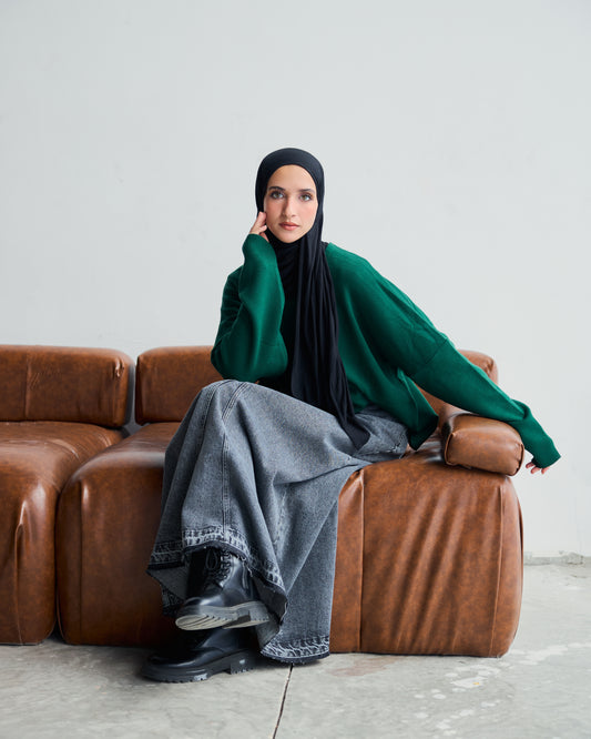 Oversized Round-neck Sweater in Emerald Green