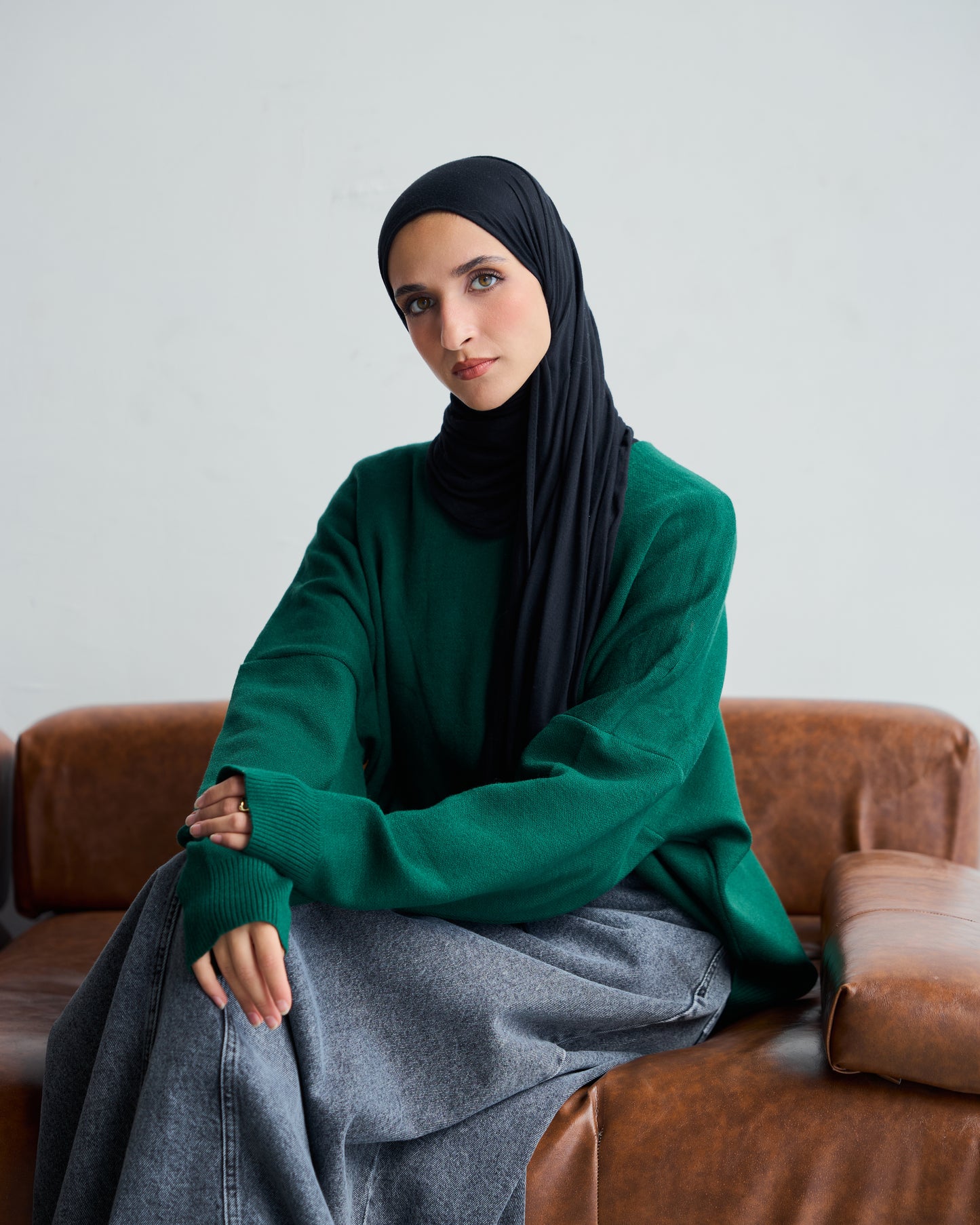 Oversized Round-neck Sweater in Emerald Green