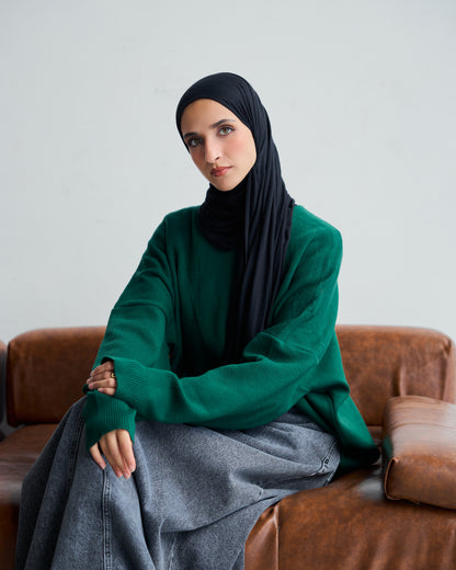Oversized Round-neck Sweater in Emerald Green
