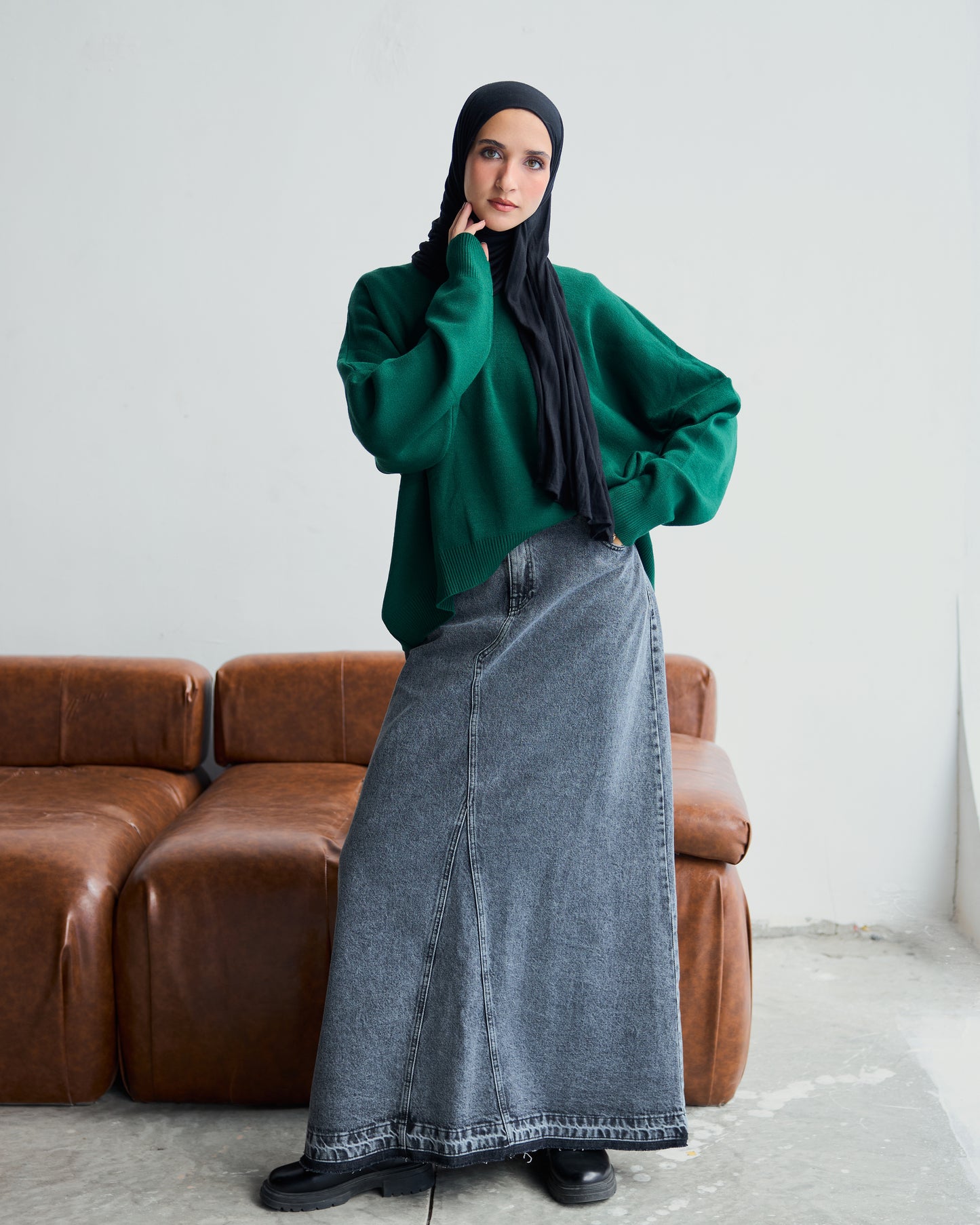 Oversized Round-neck Sweater in Emerald Green