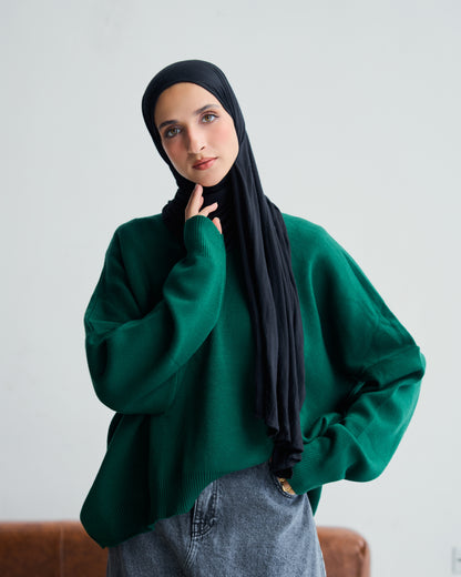Oversized Round-neck Sweater in Emerald Green