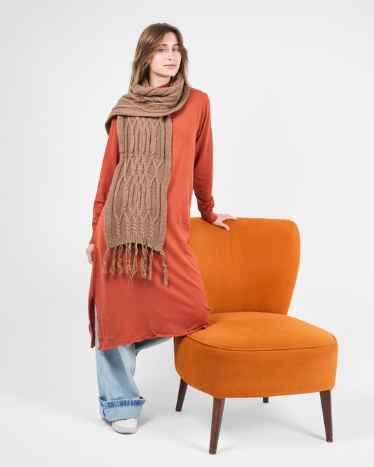 Long Basic knitted Tunic in Burnt Orange