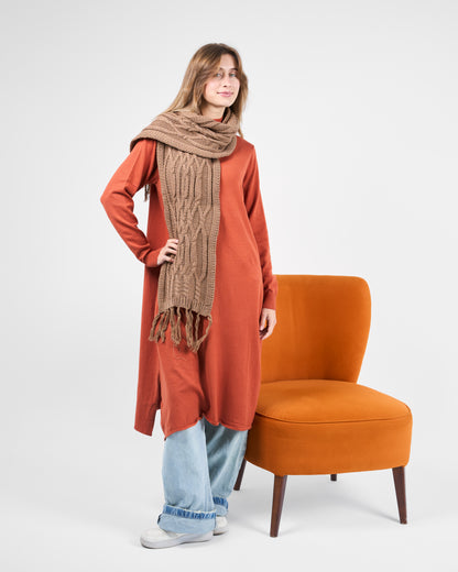 Long Basic knitted Tunic in Burnt Orange