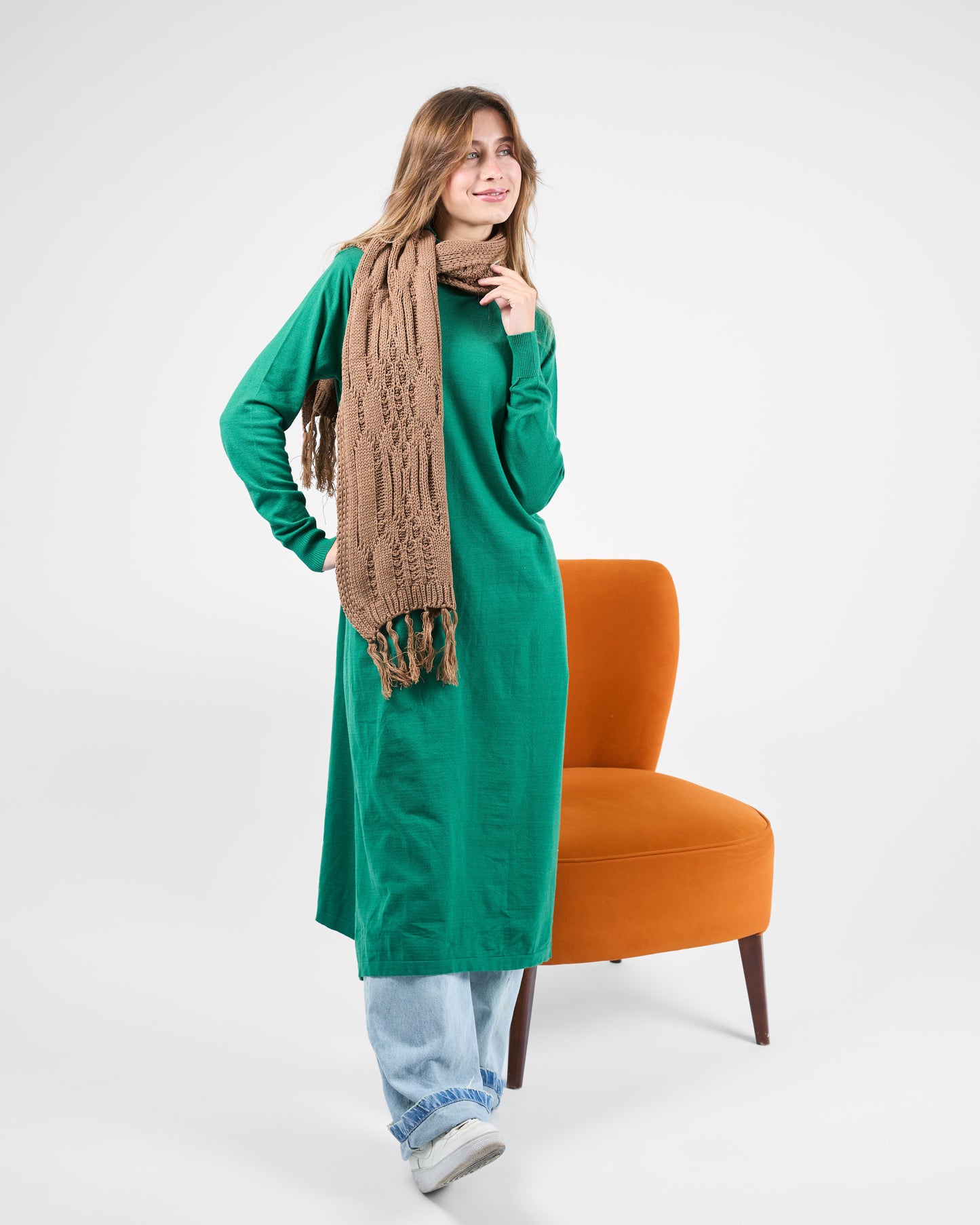 Long Basic knitted Tunic in Emerald Green