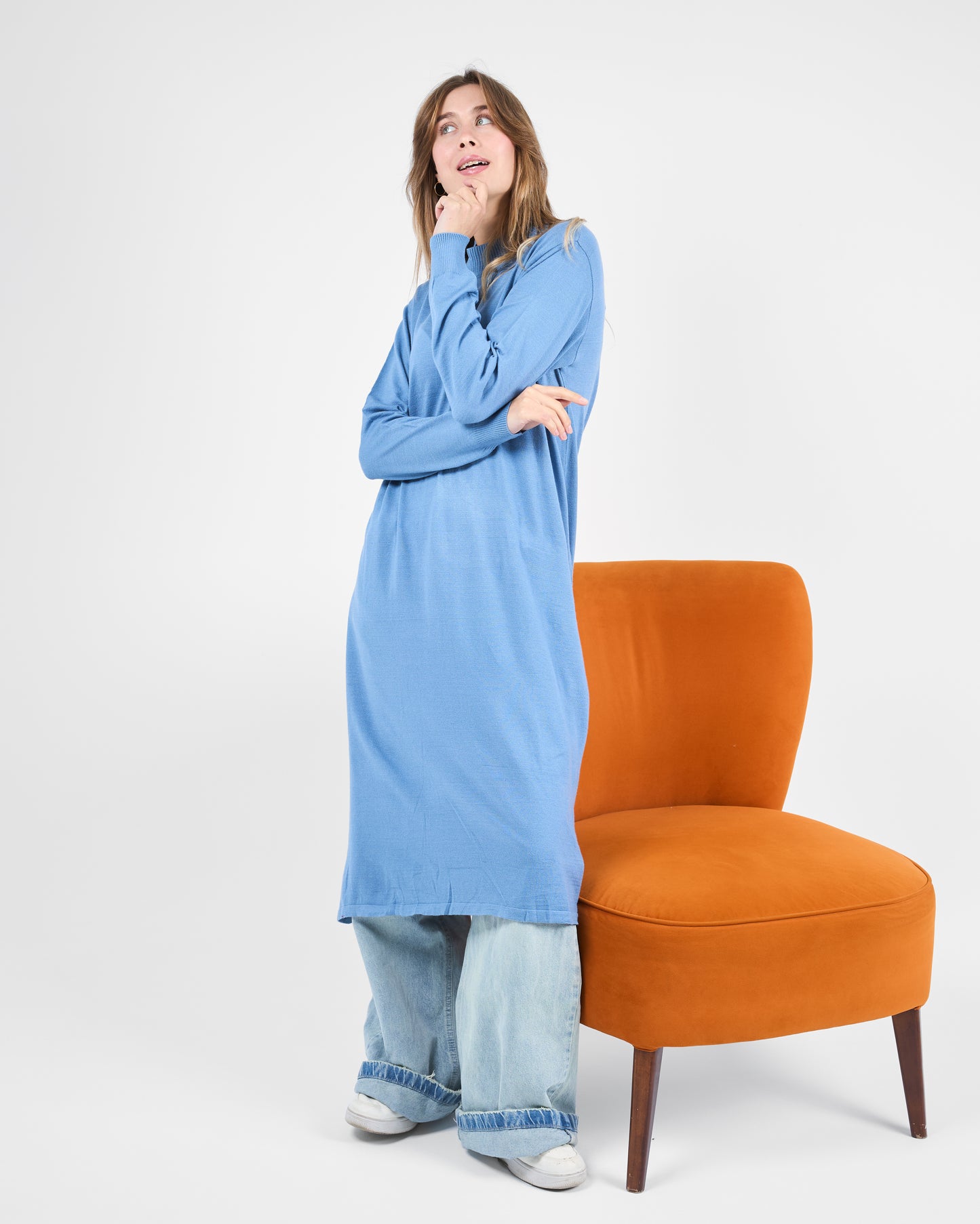 Long Basic knitted Tunic in Sky Blue