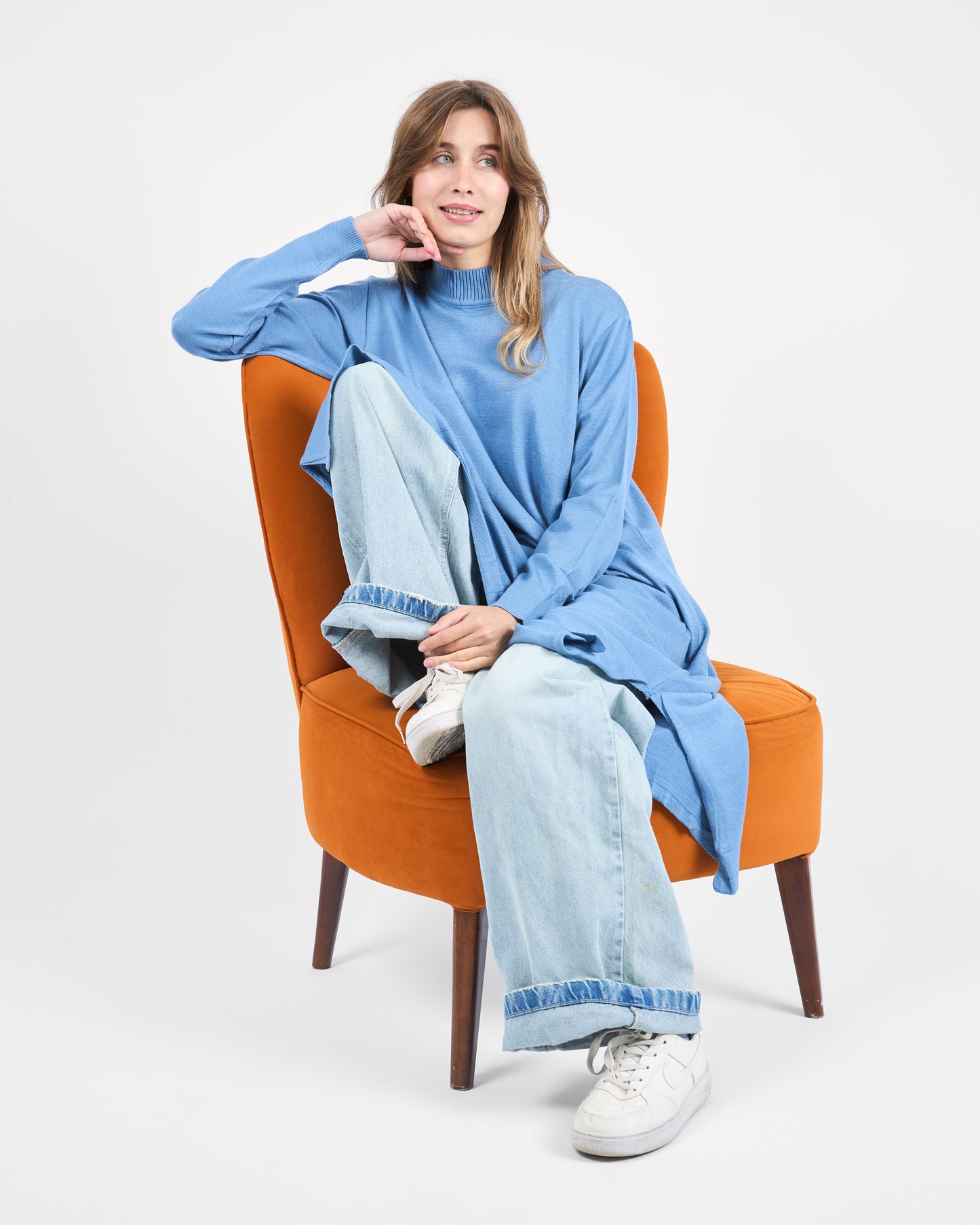 Long Basic knitted Tunic in Sky Blue