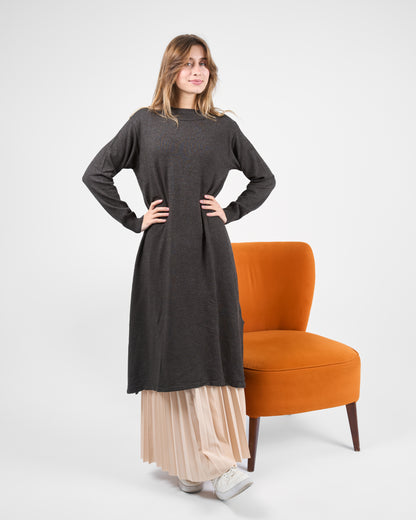 Long Basic knitted Tunic in Charcoal