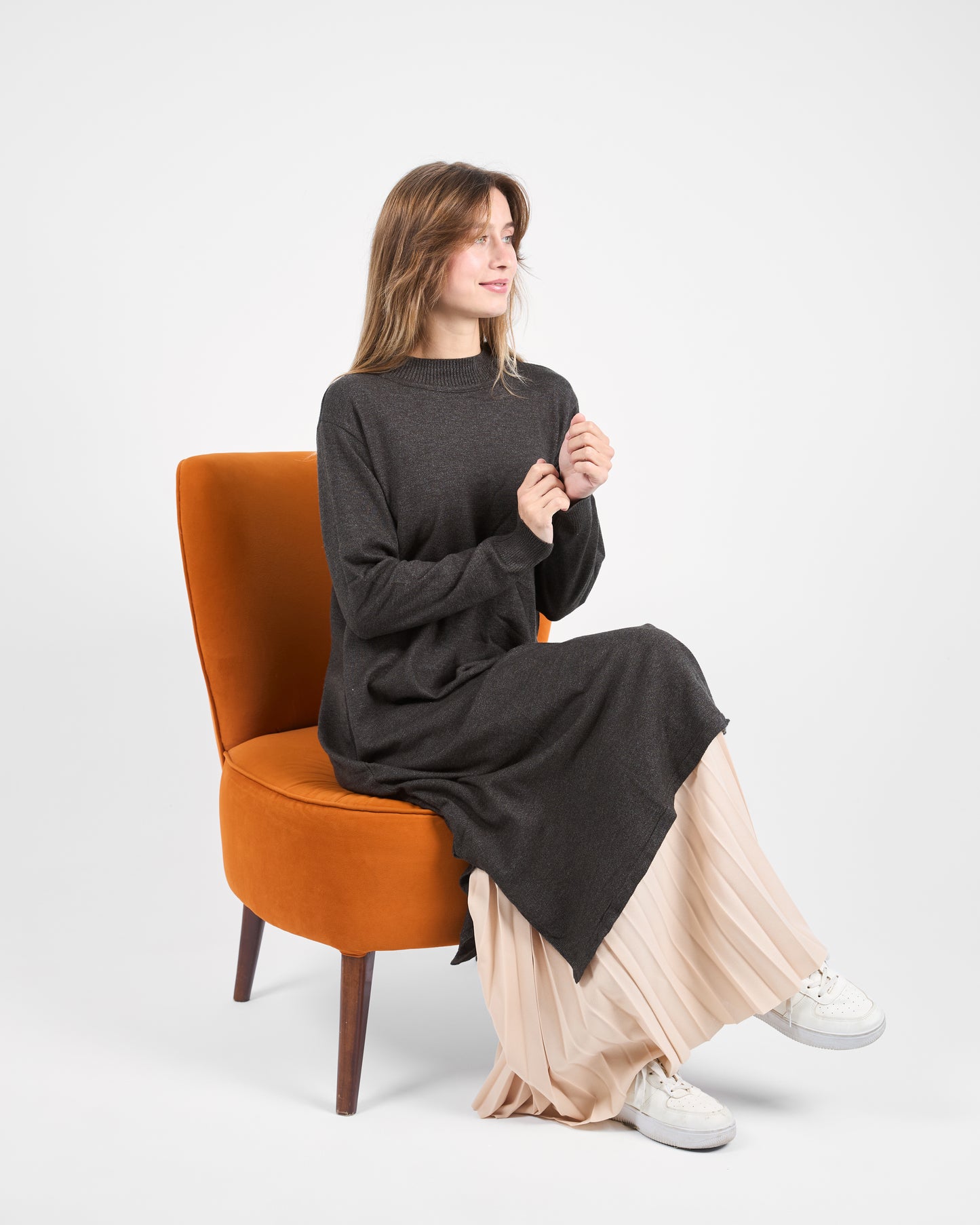 Long Basic knitted Tunic in Charcoal