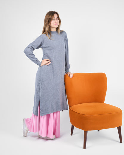 Long Basic knitted Tunic in Gray