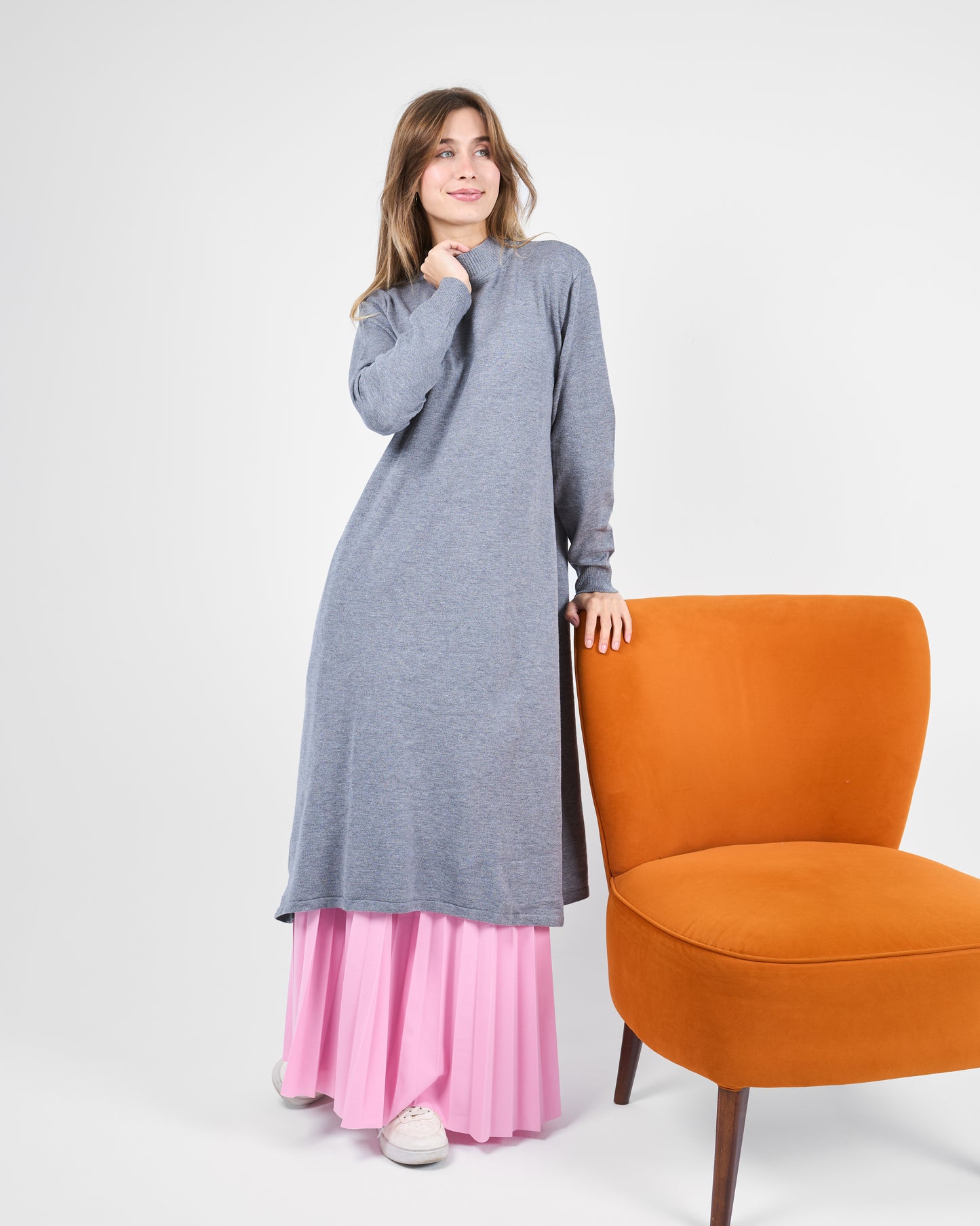 Long Basic knitted Tunic in Gray