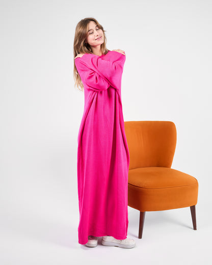 Long Hot Pink Knit Maxi Dress