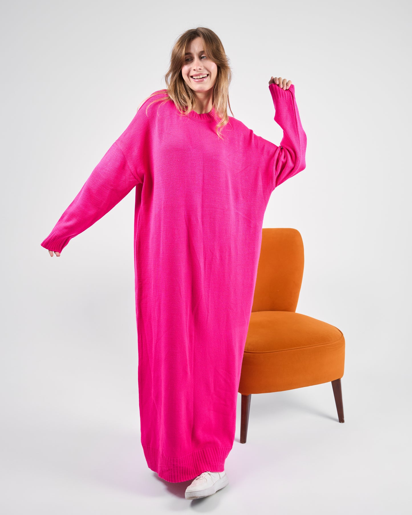 Long Hot Pink Knit Maxi Dress