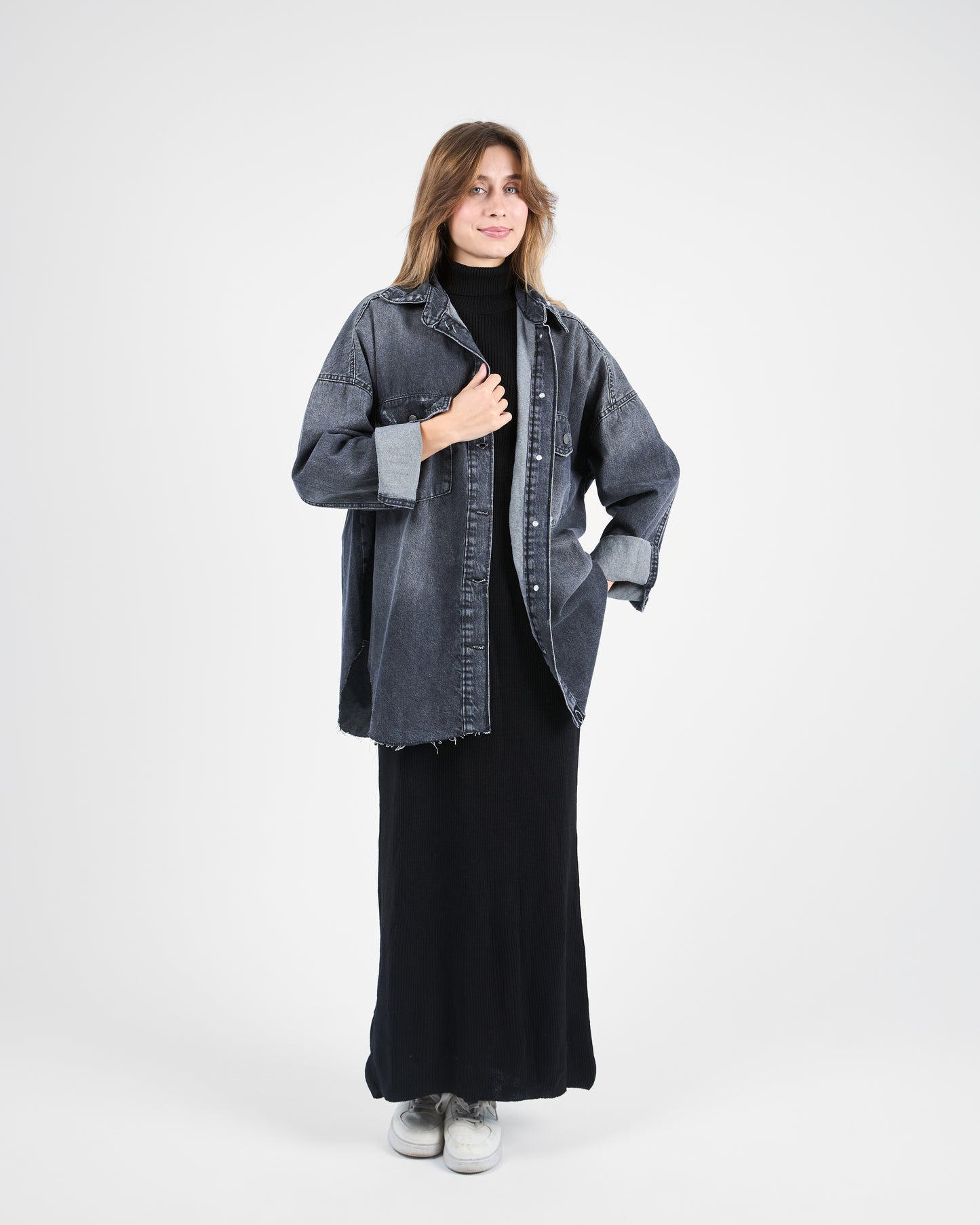 Oversized Charcoal Denim Shirt-Jacket
