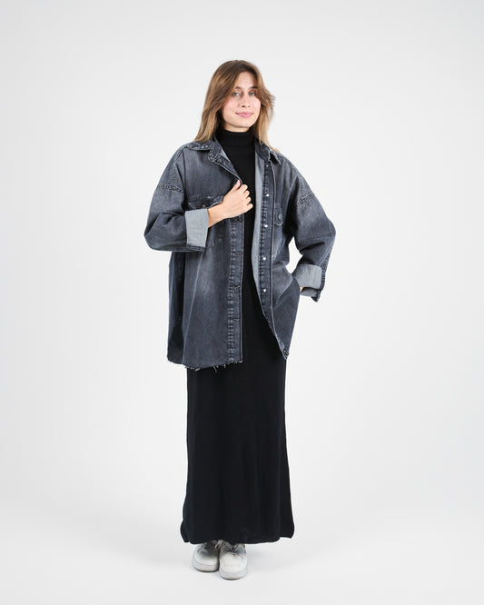 Oversized Charcoal Denim Shirt-Jacket