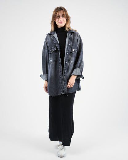 Oversized Charcoal Denim Shirt-Jacket