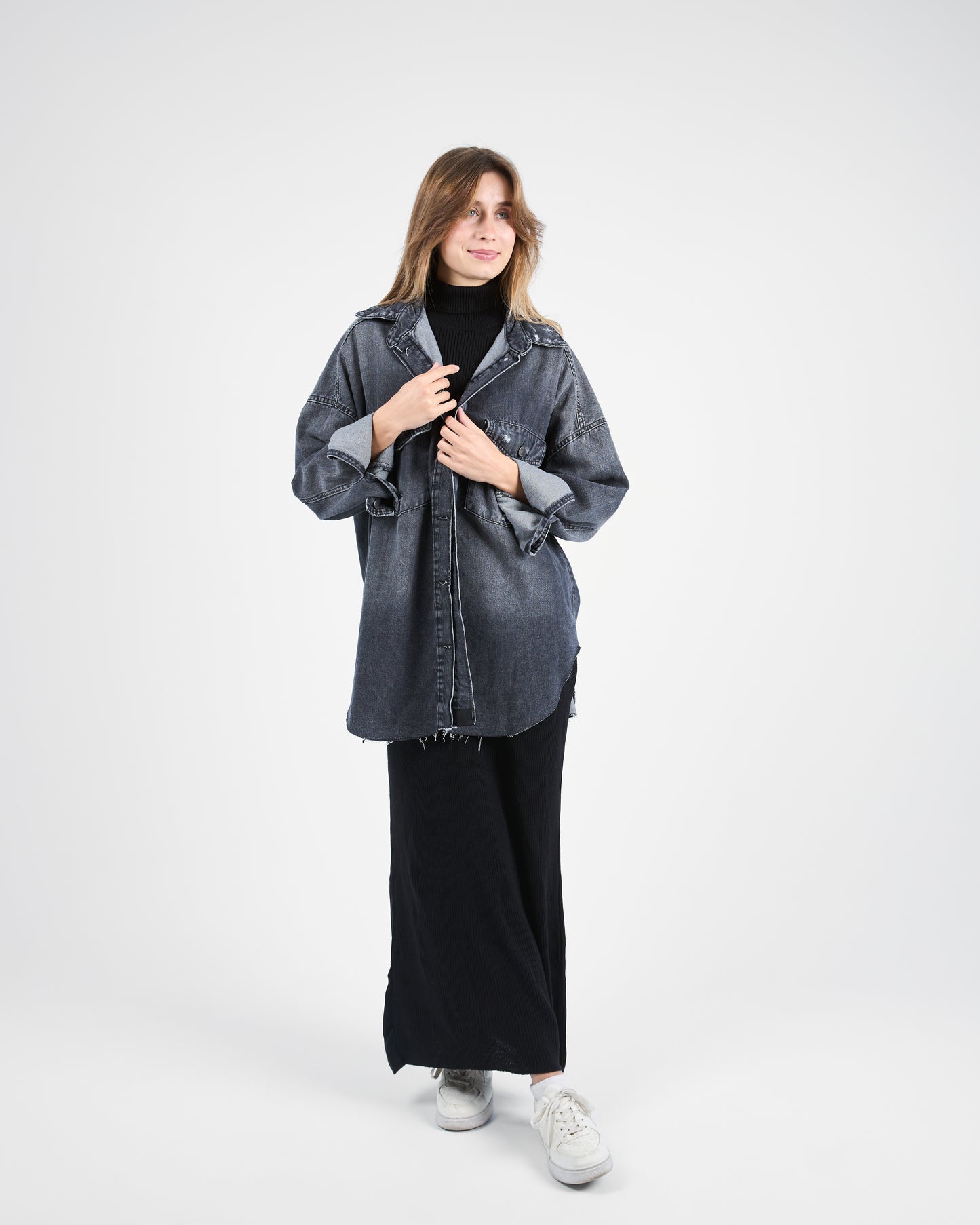 Oversized Charcoal Denim Shirt-Jacket