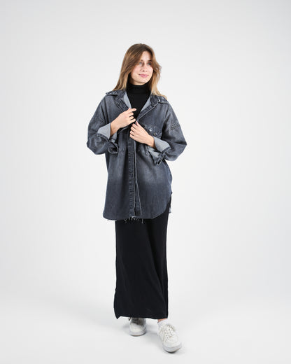 Oversized Charcoal Denim Shirt-Jacket