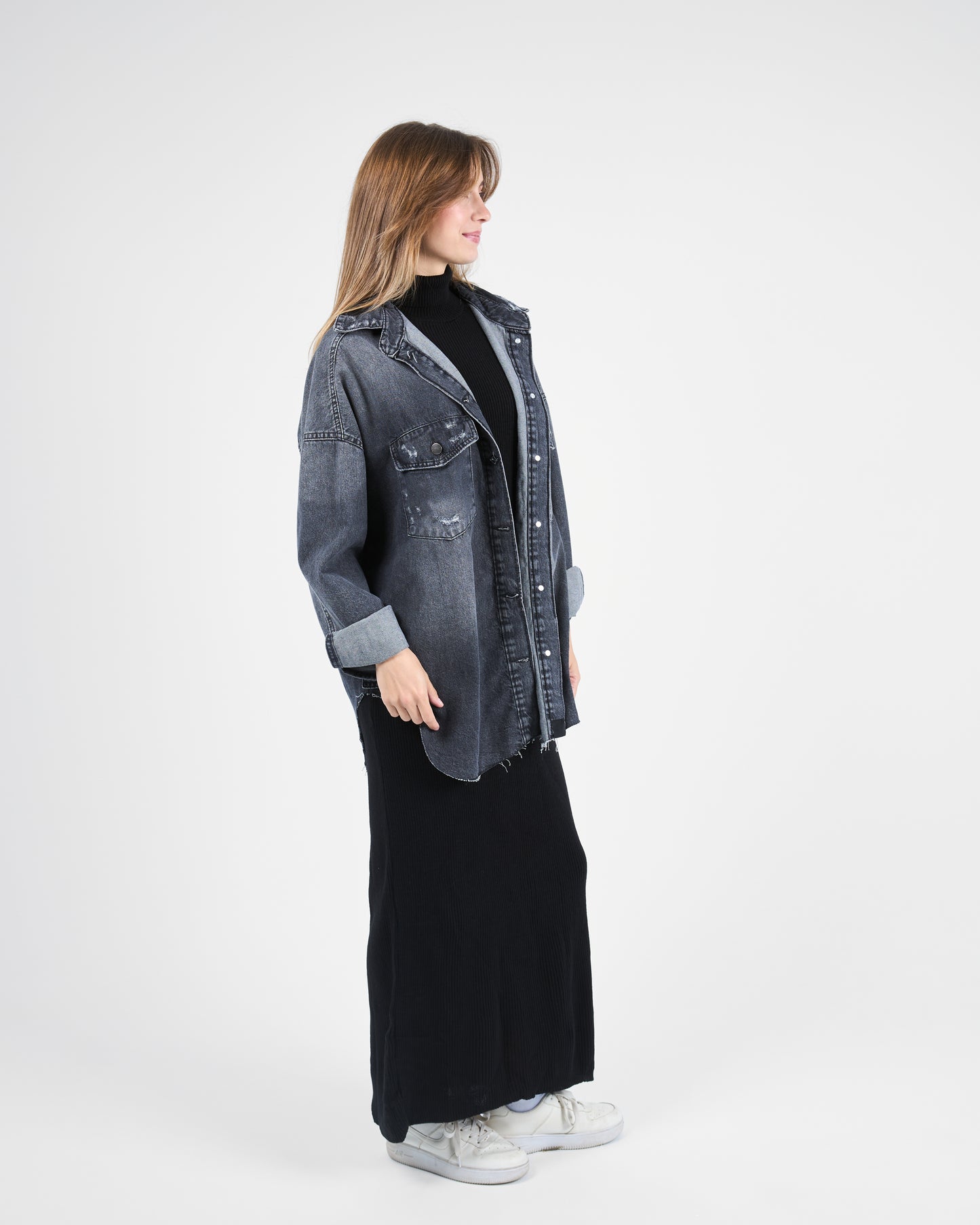 Oversized Charcoal Denim Shirt-Jacket