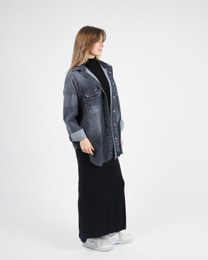 Oversized Charcoal Denim Shirt-Jacket