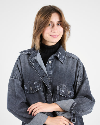 Oversized Charcoal Denim Shirt-Jacket
