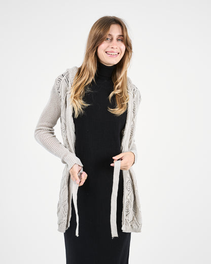 Turkish Heather Gray Tie-W belt Cardigan