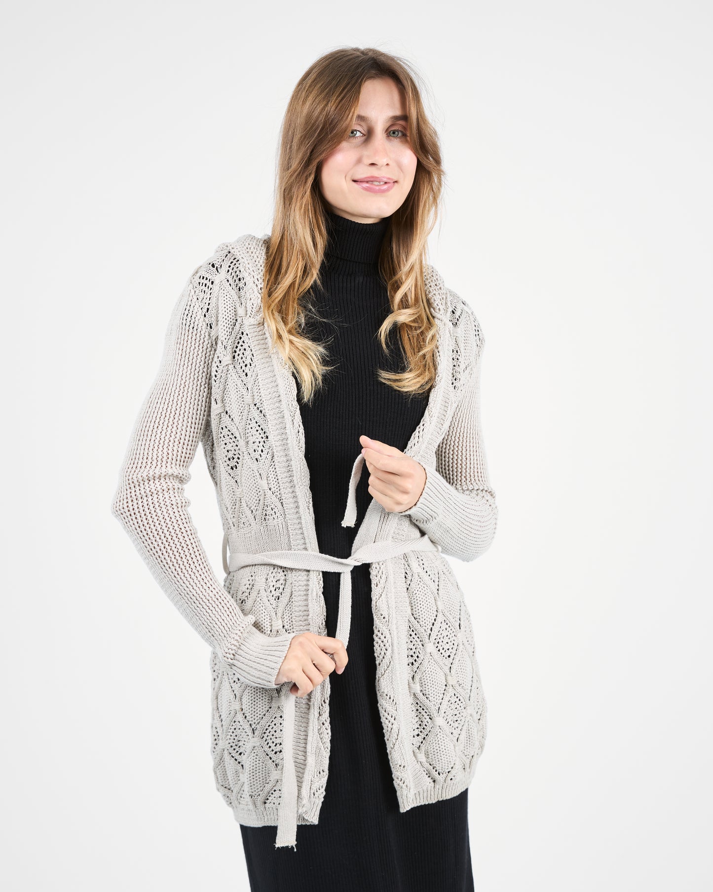 Turkish Heather Gray Tie-W belt Cardigan