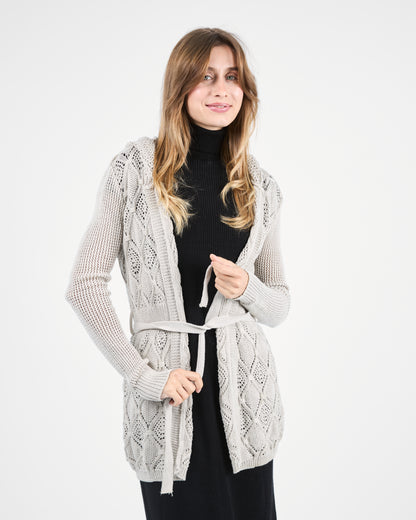Turkish Heather Gray Tie-W belt Cardigan