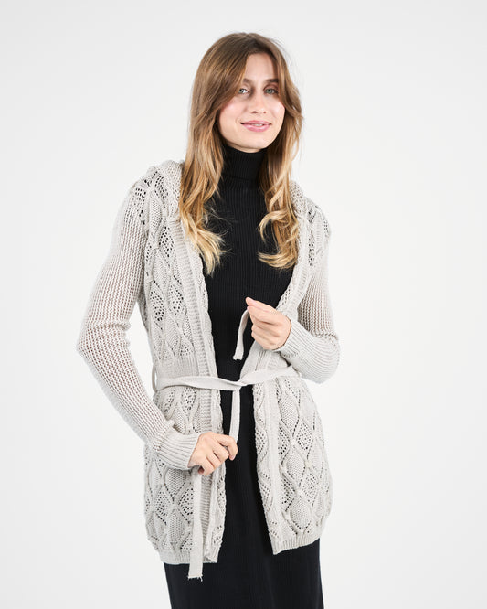 Turkish Heather Gray Tie-W belt Cardigan