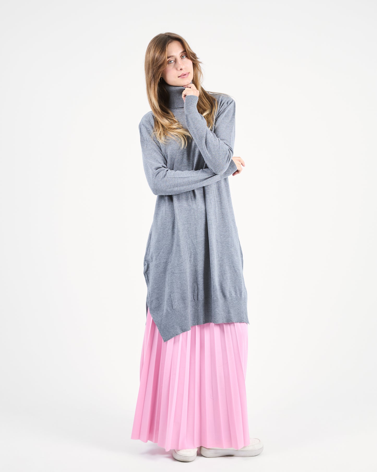 Grey Oversized Turtleneck Sweater Tunic