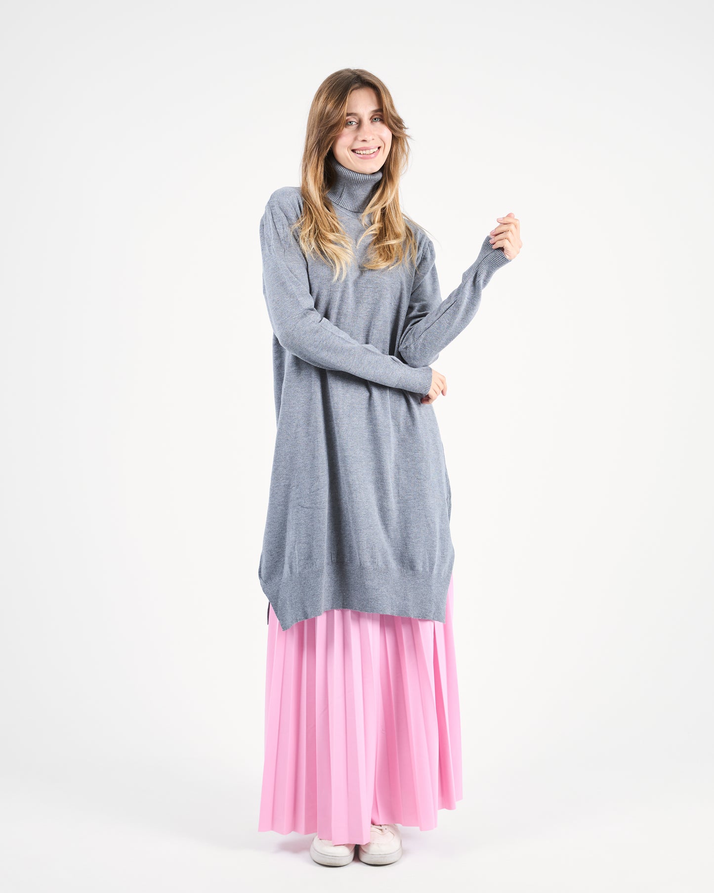 Grey Oversized Turtleneck Sweater Tunic