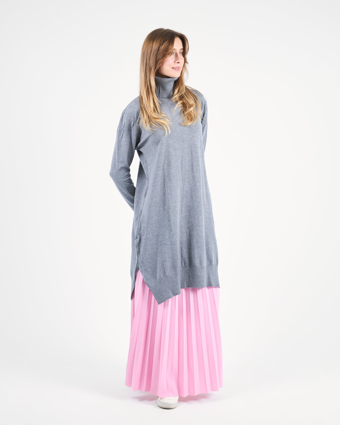 Grey Oversized Turtleneck Sweater Tunic