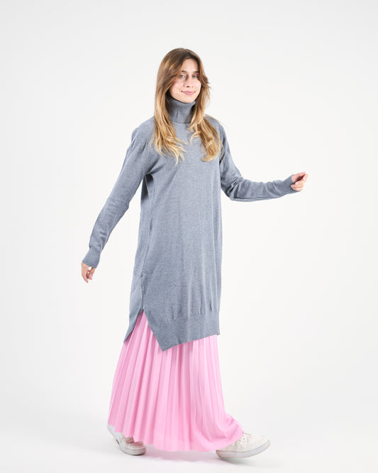 Grey Oversized Turtleneck Sweater Tunic