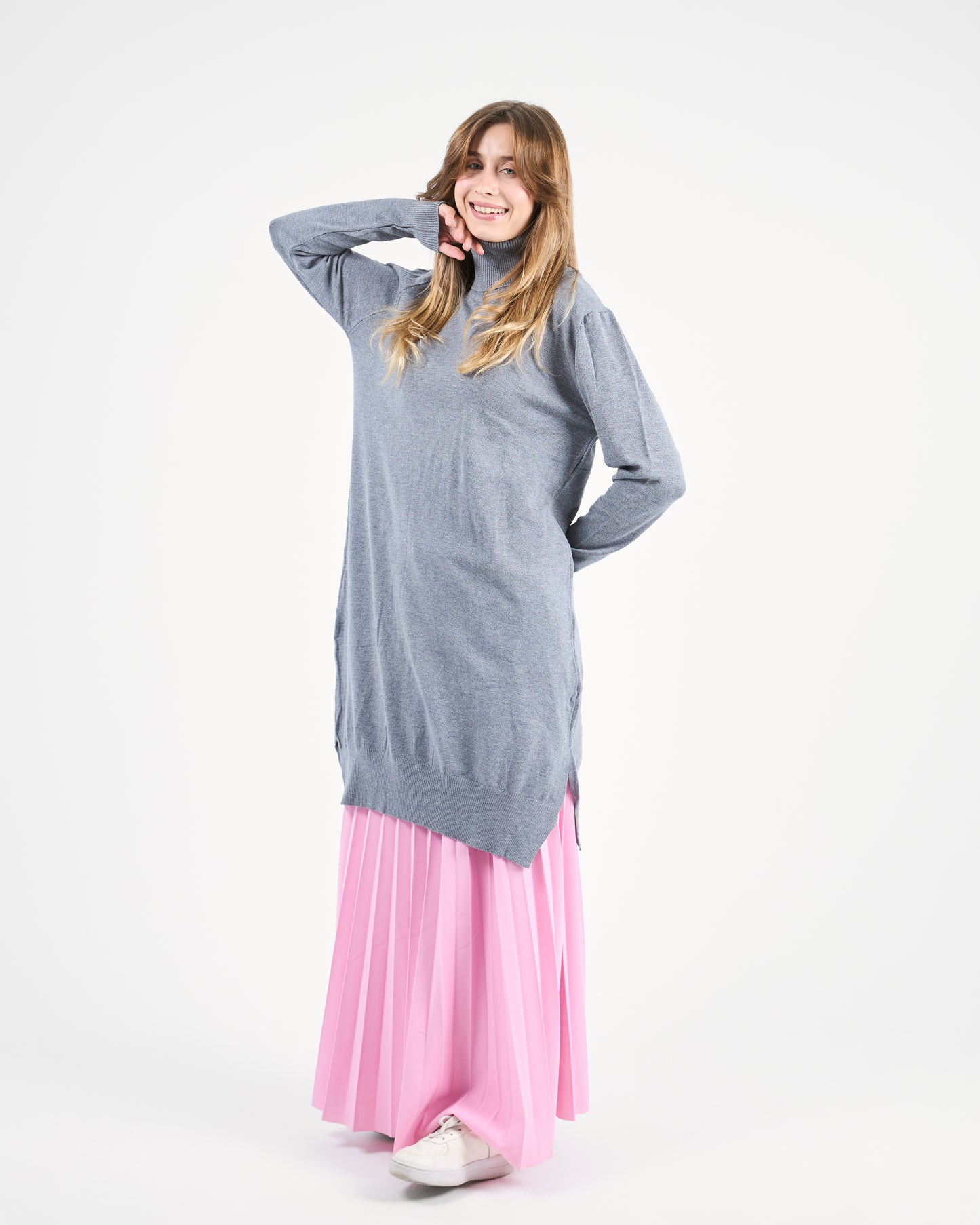Grey Oversized Turtleneck Sweater Tunic