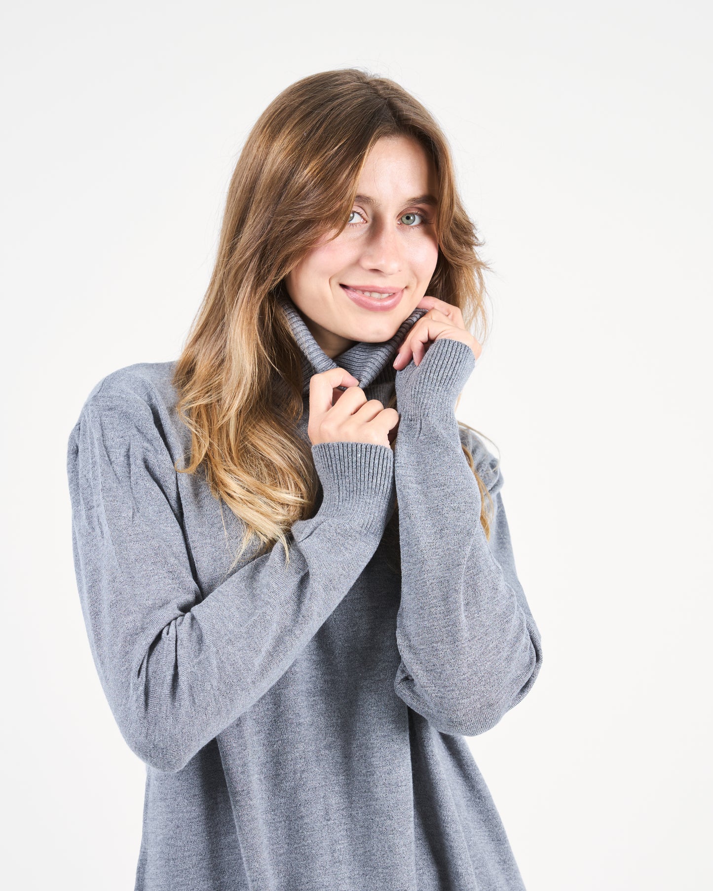 Grey Oversized Turtleneck Sweater Tunic