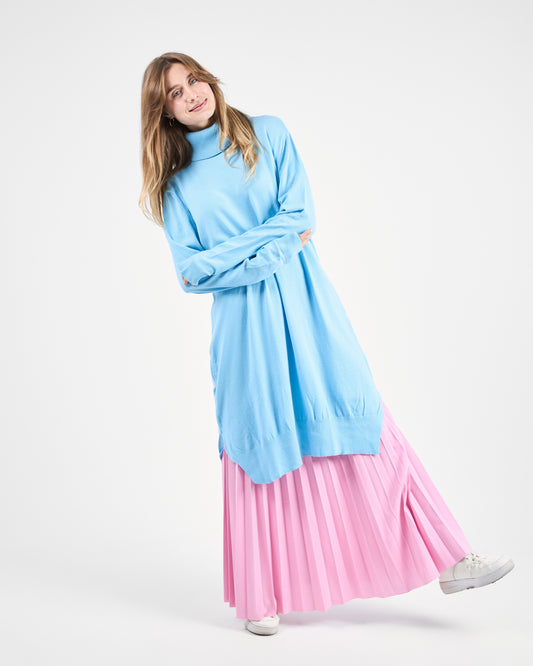 Sky Blue Oversized Turtleneck Sweater Tunic