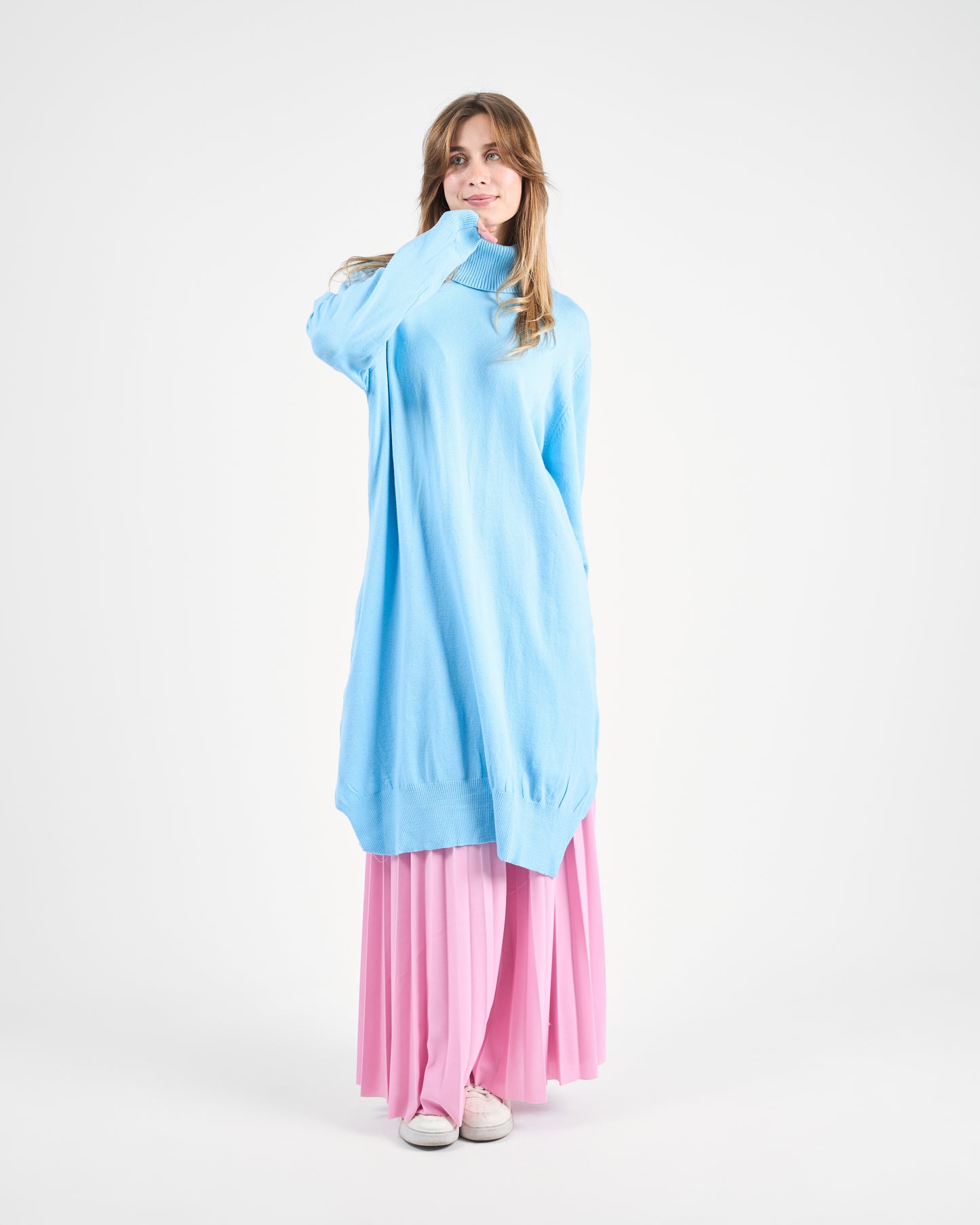 Sky Blue Oversized Turtleneck Sweater Tunic