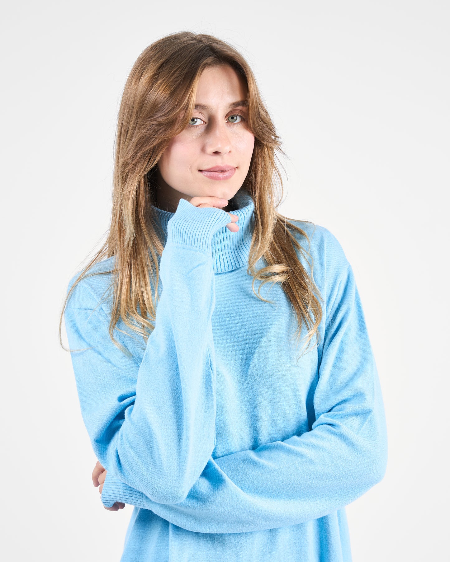 Sky Blue Oversized Turtleneck Sweater Tunic