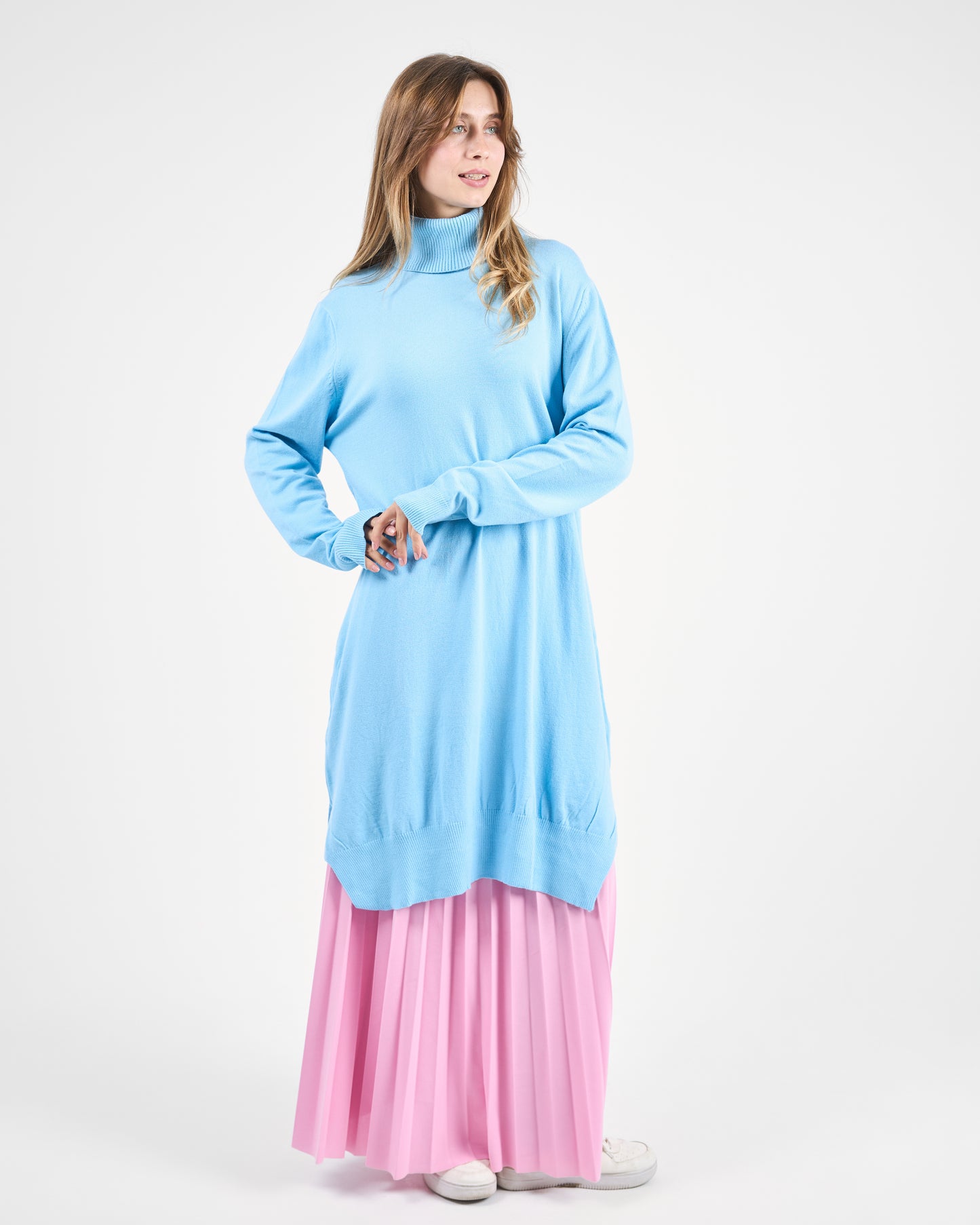 Sky Blue Oversized Turtleneck Sweater Tunic