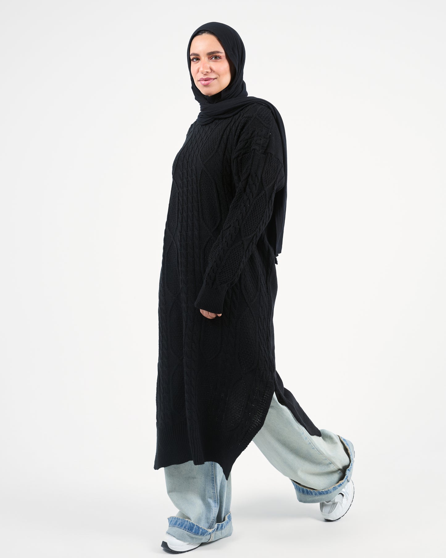 Black Knit Dress with Side Slits