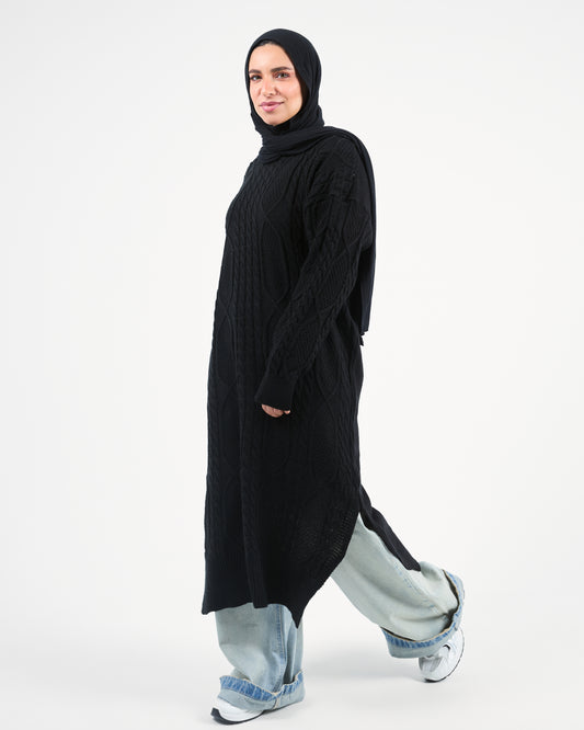 Black Knit Dress with Side Slits