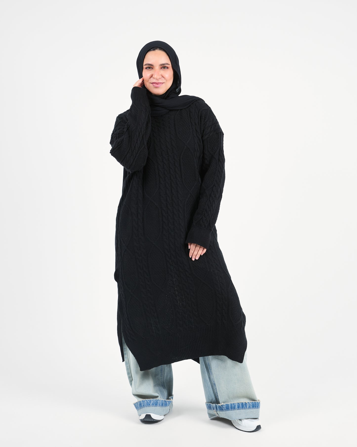 Black Knit Dress with Side Slits