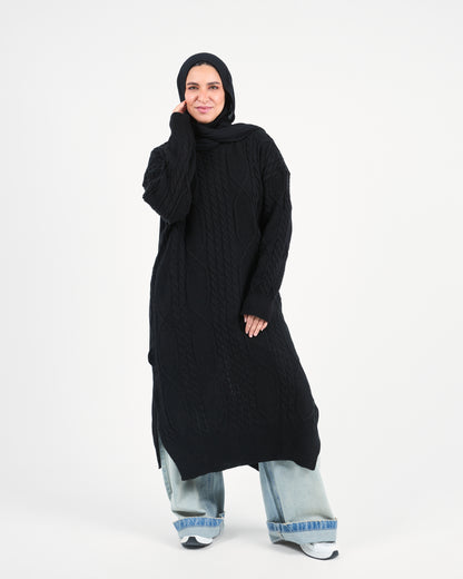 Black Knit Dress with Side Slits