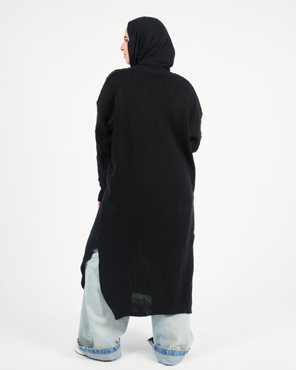 Black Knit Dress with Side Slits