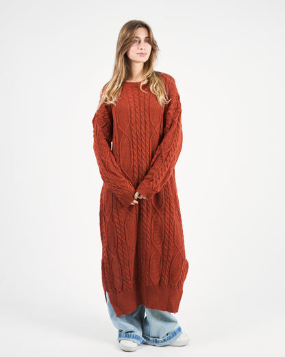Warm Caramel-Brown Knit Dress with Side Slits
