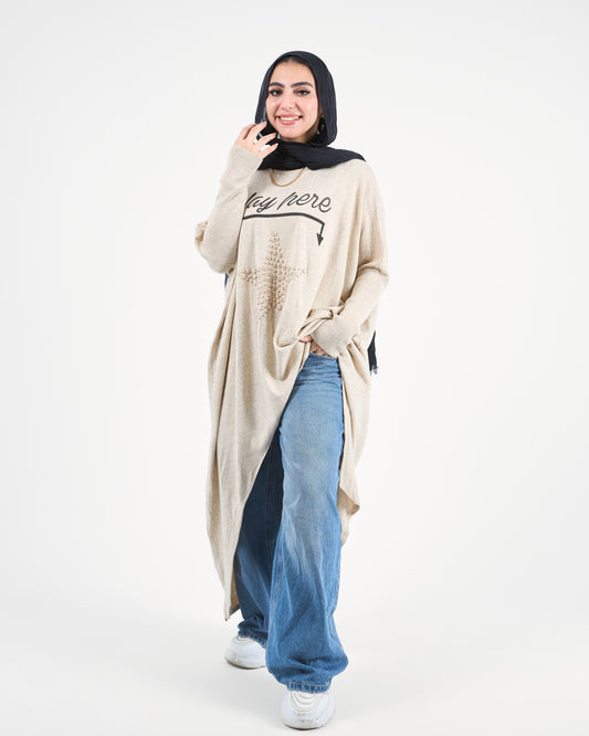 Turkish Sandstone Longline Graphic Slogan Tunic