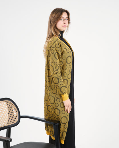 Turkish Mustard Geometric Print Knit Cardigan