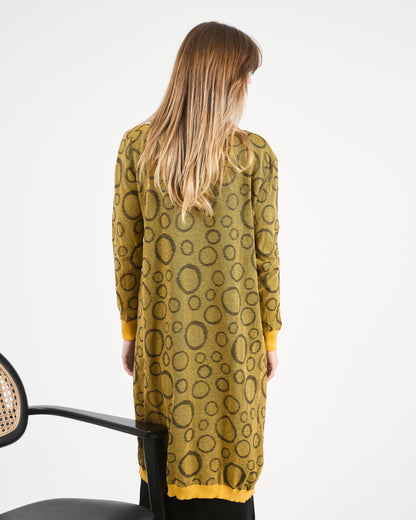 Turkish Mustard Geometric Print Knit Cardigan