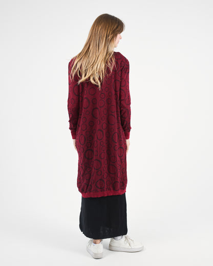 Turkish Geometric Print Knit Cardigan in Burgundy